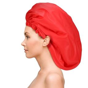 img 3 attached to 🚿 Set of 4 Jumbo Shower Caps for Extra Large Dreadlocks, Braids, and Long Hair - Waterproof Bath Hats for Women and Girls - Oversized Spa Caps in Black, Grey, Blue, and Red