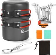 🏕️ odoland 6pcs camping cookware mess kit: lightweight pot, stove, spork & more - perfect for backpacking, camping, hiking & picnic - carry mesh bag included логотип