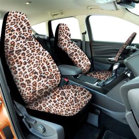 img 3 attached to Full Set Leopard Print Car Seat Covers, Universal Front Seat Covers, Leopard Print Steering 🐆 Wheel Cover, Seat Belt Pads, Cup Holder Coasters, Variety of Key Rings, Compatible with Most Car Models