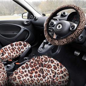img 1 attached to Full Set Leopard Print Car Seat Covers, Universal Front Seat Covers, Leopard Print Steering 🐆 Wheel Cover, Seat Belt Pads, Cup Holder Coasters, Variety of Key Rings, Compatible with Most Car Models