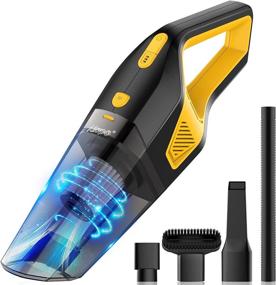 img 4 attached to Yellow Cordless Handheld Vacuum - Rechargeable, 8000PA Strong Suction for Home and Car Cleaning