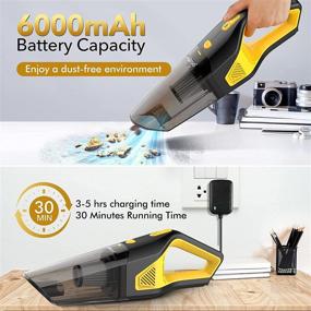 img 2 attached to Yellow Cordless Handheld Vacuum - Rechargeable, 8000PA Strong Suction for Home and Car Cleaning