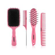💆 fixbody 4pcs paddle hair brush, detangling brush and hair comb set for men and women, ideal for wet or dry hair, eliminate tangles hairbrush for long thick thin curly hair, pink logo