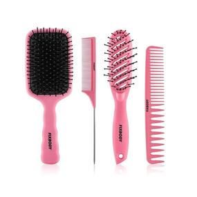img 4 attached to 💆 FIXBODY 4PCS Paddle Hair Brush, Detangling Brush and Hair Comb Set for Men and Women, Ideal for Wet or Dry Hair, Eliminate Tangles Hairbrush for Long Thick Thin Curly Hair, Pink
