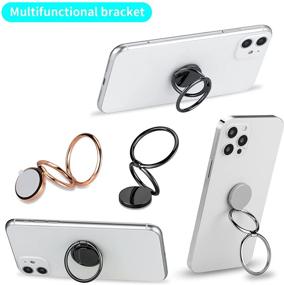 img 3 attached to 📱 360° Rotation Metal Phone Ring Holder Finger Kickstand - Plating Black Smartphone Stand & Grip with Magnetic Car Mount Compatibility