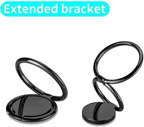 img 2 attached to 📱 360° Rotation Metal Phone Ring Holder Finger Kickstand - Plating Black Smartphone Stand & Grip with Magnetic Car Mount Compatibility