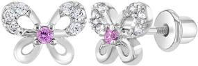 img 4 attached to 🦋 Rhodium Plated Sparkling Clear and Pink Cubic Zirconia Butterfly Screw Back Earrings for Toddler Girls - Lightweight CZ Butterfly Earrings Perfect for Little Girls and Kids - Stylish Studs for Girls