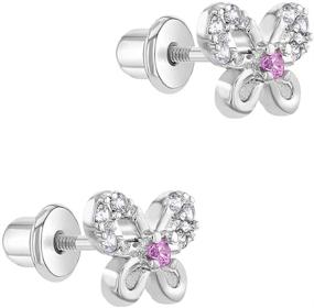 img 3 attached to 🦋 Rhodium Plated Sparkling Clear and Pink Cubic Zirconia Butterfly Screw Back Earrings for Toddler Girls - Lightweight CZ Butterfly Earrings Perfect for Little Girls and Kids - Stylish Studs for Girls