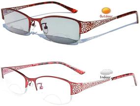 img 4 attached to 🕶️ Women's Sun Glasses with Fashionable Photochromic Bifocal Reading Lenses, Red Metal Frame - Ideal for Presbyopia