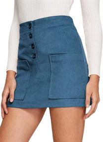 img 3 attached to 👗 Women's High Waisted A-Line Corduroy Mini Skirt with Button Pocket - Stylish and Casual