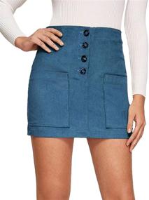 img 4 attached to 👗 Women's High Waisted A-Line Corduroy Mini Skirt with Button Pocket - Stylish and Casual