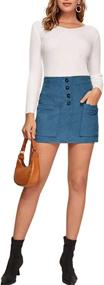 img 1 attached to 👗 Women's High Waisted A-Line Corduroy Mini Skirt with Button Pocket - Stylish and Casual
