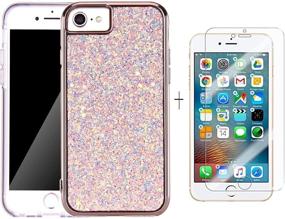 img 1 attached to 📱 Rose Gold iPhone 7/8 Plus Case with Screen Protector, Lanyard, and Bling Glitter - Dual Layer Shockproof Hard PC Back & Soft TPU Inner Protective Cover - Compatible with 5.5 Inch iPhone 7/8 Plus