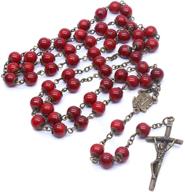 pingyongchang deep red crystal beads rosary necklace - catholic prayer jerusalem holy soil medal cross - holy land antique religious rosaries beads collection logo