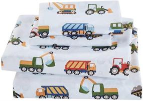img 2 attached to New Sheet Set - Construction Equipment, Trucks, Tractors in Green, Yellow, Red, Blue (Twin)