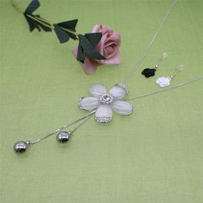 img 2 attached to 🌸 Exquisite White Crystal 5 Petals Flower Pendant Necklace: Trendy Long Sweater Jewelry for Women & Girls