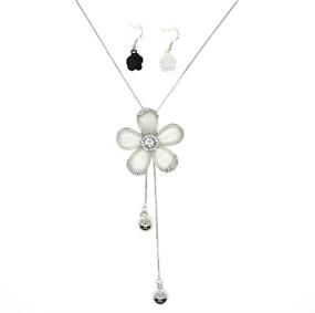 img 4 attached to 🌸 Exquisite White Crystal 5 Petals Flower Pendant Necklace: Trendy Long Sweater Jewelry for Women & Girls