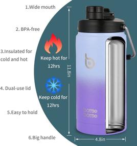 img 1 attached to 🍼 BOTTLE BOTTLE 64 oz Insulated Water Bottle with Straw and Dual-use Lid - Half Gallon Water Jug, Vacuum Stainless Steel for Workout, Sports, and More! Insulated Beer Growler with Handle - Purple Gradient