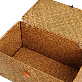img 1 attached to 📦 DOKOT Small Rectangular Handwoven Seagrass Storage Basket with Lid for Shelves and Home Organization Bins, S (10.2"x5.5"x4.3"H), Vibrant Yellow