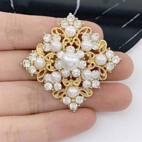 img 3 attached to SELOVO Bridal Gold Tone Wedding Rhinestone Brooch Pin Accessory