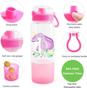 img 3 attached to Cute Unicorn Water Bottle for School Girls with Cookie Container, BPA Free Tritan 🦄 & Leak Proof Flip Top Lid, Easy to Clean & Carry Handle, 18oz / 550ml