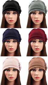 img 3 attached to 💐 Stylish and Chic 6-Piece Women's Turban Flower Caps: Elastic Beanie Headscarf Vintage Headwrap Hats