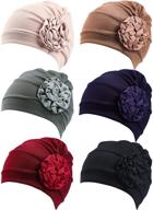 💐 stylish and chic 6-piece women's turban flower caps: elastic beanie headscarf vintage headwrap hats logo