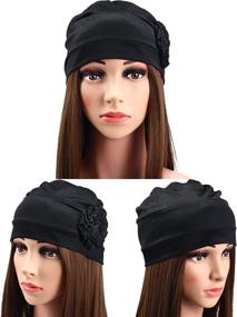 img 1 attached to 💐 Stylish and Chic 6-Piece Women's Turban Flower Caps: Elastic Beanie Headscarf Vintage Headwrap Hats