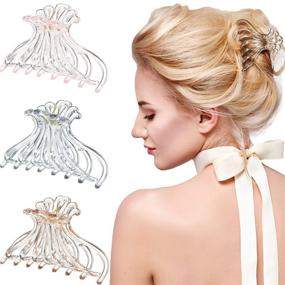 img 4 attached to Set of 3 Clear Big Hair Claw Clips - 3 Inch Nonslip Large Hair Jaw Clip for Women and Girls with Strong Hold for Thick Hair