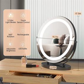 img 1 attached to Enhanced Makeup Experience: Dimmable Lighted Vanity Mirror with 3 Colors, 360° Rotation, and Large High-Definition LED Round Design in Black