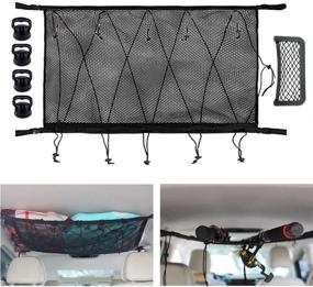 img 4 attached to 🚗 Универсальная сумка для крышки автомобиля размером 32,6" х 25,6" с карманом для удержания удочек и двухуровневым регулируемым хранением, оснащенная 4 присосками - идеальное средство для организации детских игрушек и различных мелочей в автомобиле SUV.