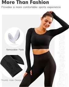 img 3 attached to 👚 ECUPPER Women's Long Sleeve Strappy Crop Top with Thumb Hole - Padded Backless Yoga Shirt for Workout and Fitness