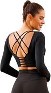 👚 ecupper women's long sleeve strappy crop top with thumb hole - padded backless yoga shirt for workout and fitness logo