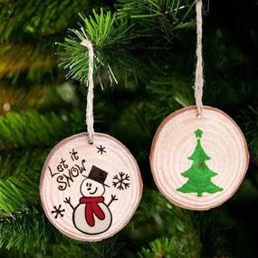 img 1 attached to 🎄 Caydo 30 Pieces Unfinished Round Wood Slices with Holes, 10 Piece Stencils with Christmas Patterns, and 33 Feet Natural Jute Twine for Hanging Home Christmas Decorations