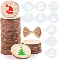 🎄 caydo 30 pieces unfinished round wood slices with holes, 10 piece stencils with christmas patterns, and 33 feet natural jute twine for hanging home christmas decorations logo