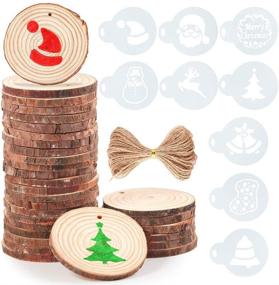 img 4 attached to 🎄 Caydo 30 Pieces Unfinished Round Wood Slices with Holes, 10 Piece Stencils with Christmas Patterns, and 33 Feet Natural Jute Twine for Hanging Home Christmas Decorations