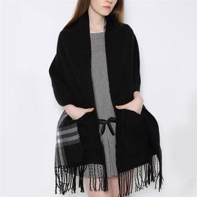 img 1 attached to 🧣 Plaid Shawl Pocket Poncho for Women - Stylish Accessories for Scarves & Wraps