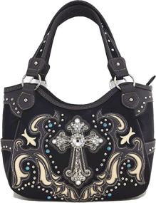 img 3 attached to 👜 Western Style Rhinestone Cross Concealed Carry Tote Purse with Laser Cut Design - Women's Shoulder Bag Handbag Wallet Set