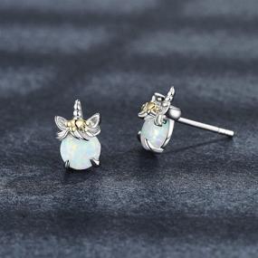 img 2 attached to 🦄 Tiny Opal Unicorn Earrings: Sparkling 925 Sterling Silver Studs for Girls - Adorable Animal Jewelry Gifts for Sisters, Women, and Kids