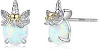 🦄 tiny opal unicorn earrings: sparkling 925 sterling silver studs for girls - adorable animal jewelry gifts for sisters, women, and kids logo