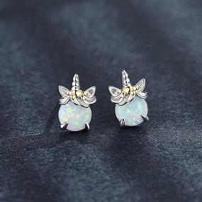 img 3 attached to 🦄 Tiny Opal Unicorn Earrings: Sparkling 925 Sterling Silver Studs for Girls - Adorable Animal Jewelry Gifts for Sisters, Women, and Kids