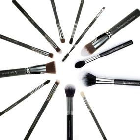 img 4 attached to 💄 Beauty Junkees Professional Makeup Brush Set - 13pc Full Face Foundation, Contour, Highlighter, Blush, Eyeshadow, Blending, Eyebrows, Labeled Brushes - Black