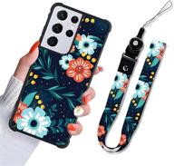 vibrant floral blossom samsung galaxy s21 5g case: slim hybrid tpu bumpers for full protection with lanyard strap - orange blue design for women & girls logo