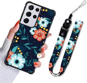 img 4 attached to Vibrant Floral Blossom Samsung Galaxy S21 5G Case: Slim Hybrid TPU Bumpers for Full Protection with Lanyard Strap - Orange Blue Design for Women & Girls