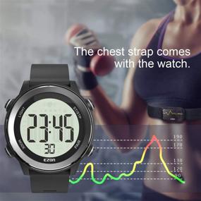 img 2 attached to 🏃 Waterproof Men's Running Digital Watch with Heart Rate Monitor Chest Strap, Chronograph, Calorie Counter, and Large Display - Black T057A11