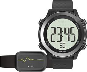 img 4 attached to 🏃 Waterproof Men's Running Digital Watch with Heart Rate Monitor Chest Strap, Chronograph, Calorie Counter, and Large Display - Black T057A11