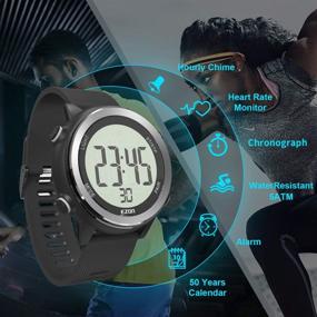 img 3 attached to 🏃 Waterproof Men's Running Digital Watch with Heart Rate Monitor Chest Strap, Chronograph, Calorie Counter, and Large Display - Black T057A11