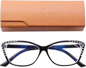 img 4 attached to 👓 Genetic Vision Reading Glasses for Women: Blue Light Blocking, Fashion Spring Hinge Readers - Anti Glare/UV Lightweight Eyeglasses Black 1.5