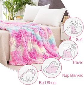 img 3 attached to Colorful Tie Dye Rainbow Blanket Throw: Plush Faux Fur Sherpa Fleece Kids Blanket for Cozy Couch & Bedding – Super Soft, Warm, and Stylish Sofa Cover!