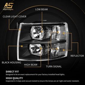 img 3 attached to 🔦 ALS Replacement for Silverado Headlights Assembly - Black Housing, Clear Reflector - Driver & Passenger Side (2007-2014)